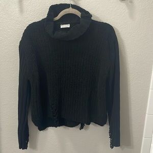 Chunky Knit Distressed Black Turtleneck Sweater